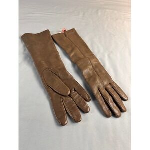 Filene's Vintage Brown Leather Opera Gloves Made in Italy Size 6.5 Knit Lined